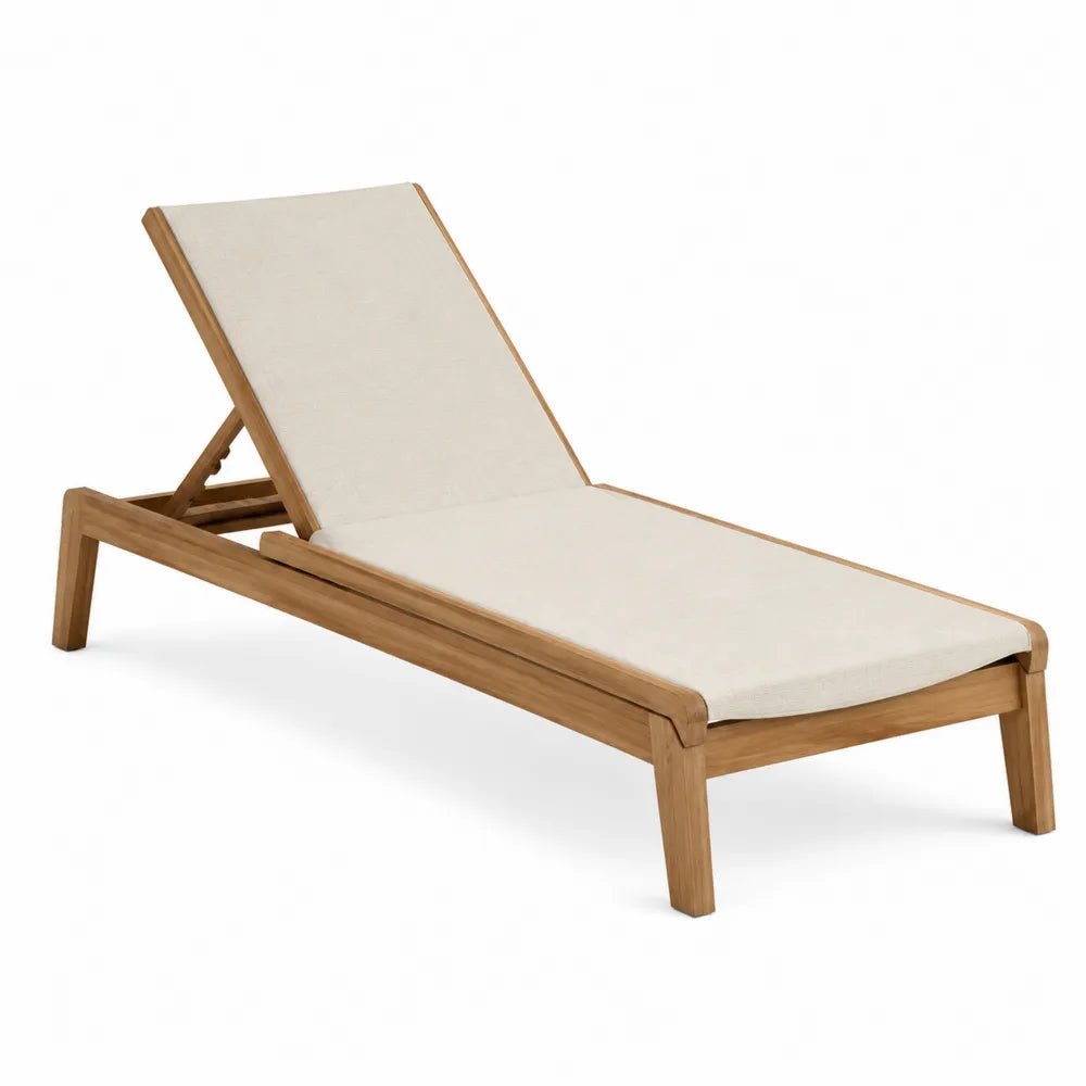 Chaise Longue de Jardin en Bois de Teck et Tissu Crème