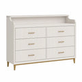Commode 6 tiroirs en bois blanc et doré 102x120x40 cm