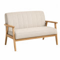 Canapé deux places en bois et tissu polyester beige
