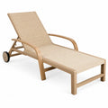 Chaise longue en bois d'acacia avec tissu polyester beige et roues