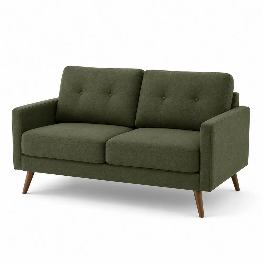 Canapé 2 places en tissu polyester vert avec pieds en bois