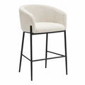Tabouret de bar en tissu bouclette beige et métal, 100 cm
