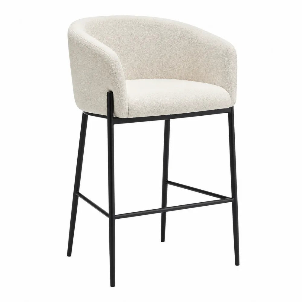Tabouret de bar en tissu bouclette beige et métal, 100 cm
