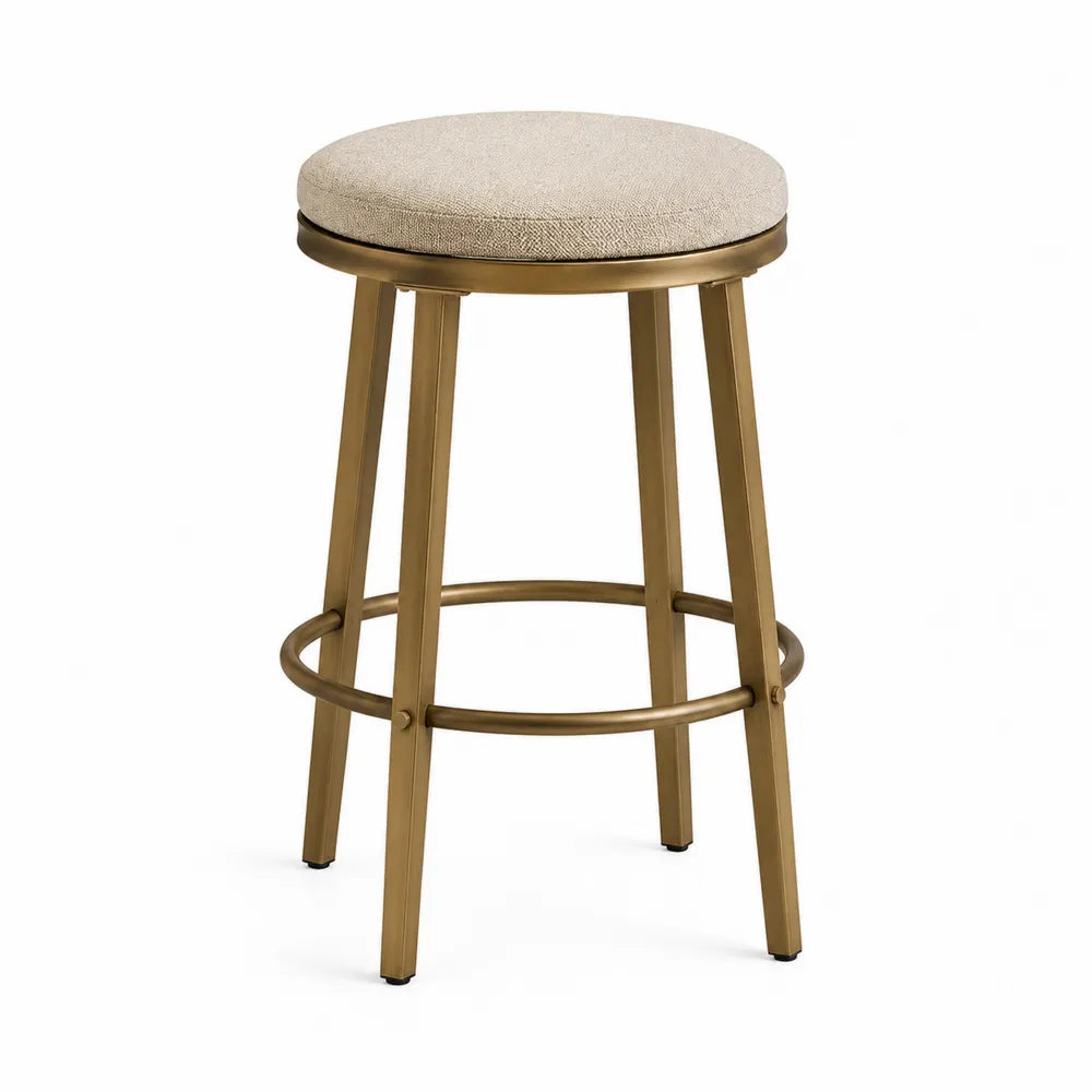 Tabouret de bar en métal et tissu beige 75cm