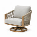 Fauteuil pivotant en bois de teck et corde avec coussins gris