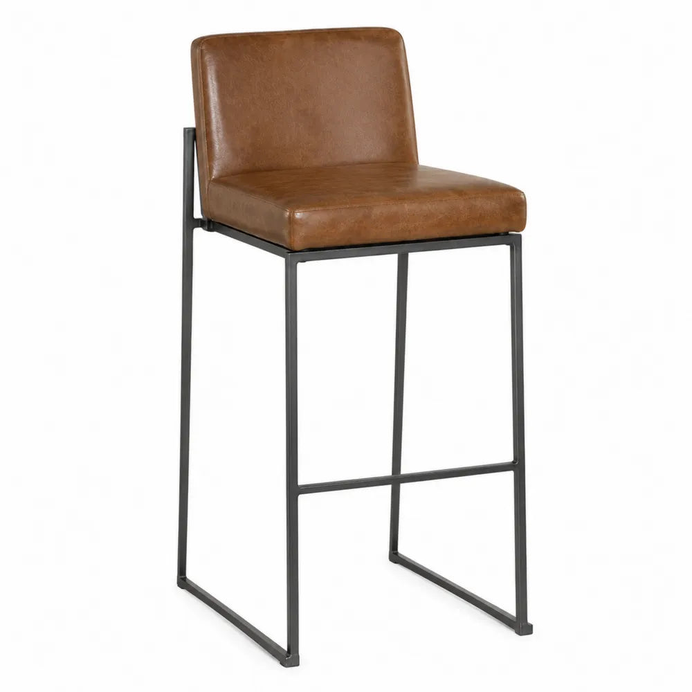 Tabouret de bar en cuir synthétique brun et acier 105 cm