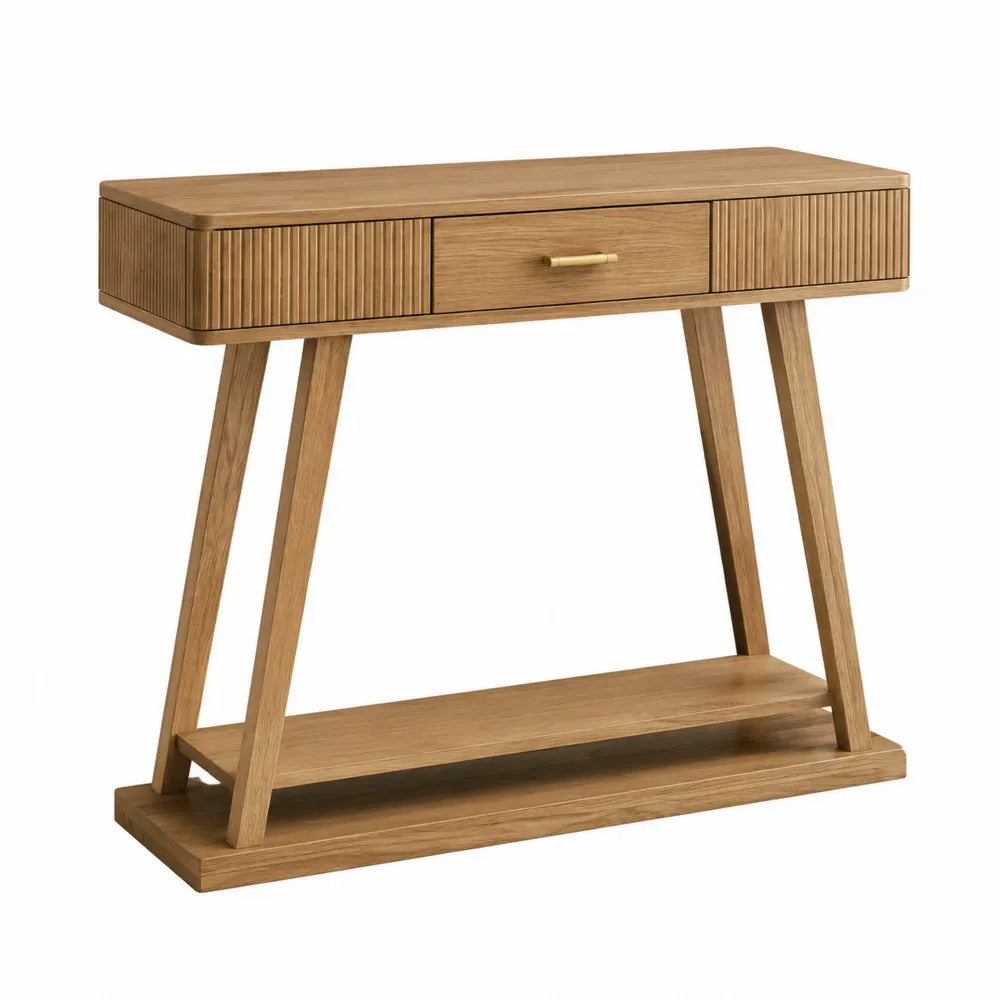 Console en bois de chêne avec tiroir et étagère, 100x30x80 cm