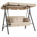 Balançoire de jardin en acier 3 places avec coussins beige et marron