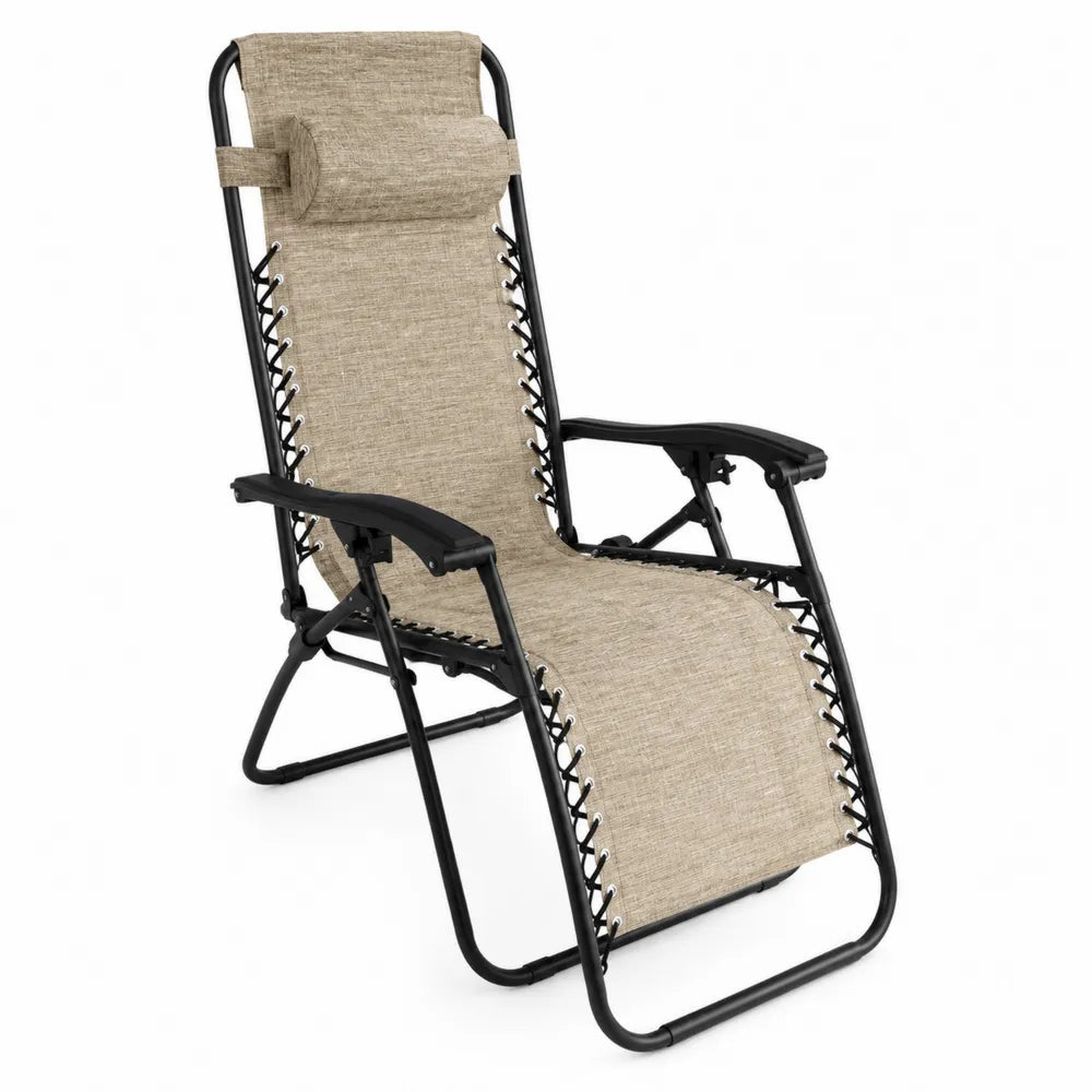 Chaise longue pliable en métal et textilène beige
