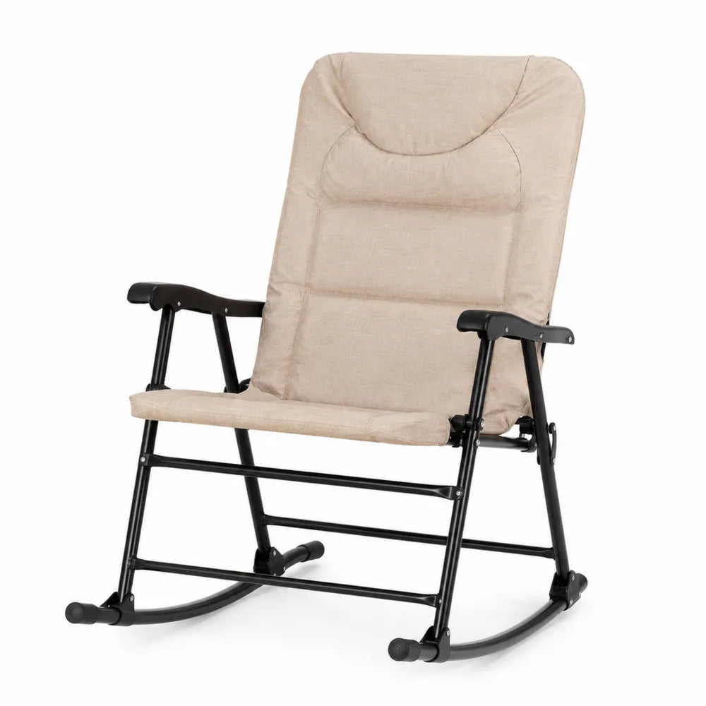 Chaise à bascule pliante extérieure en métal et polyester - Beige