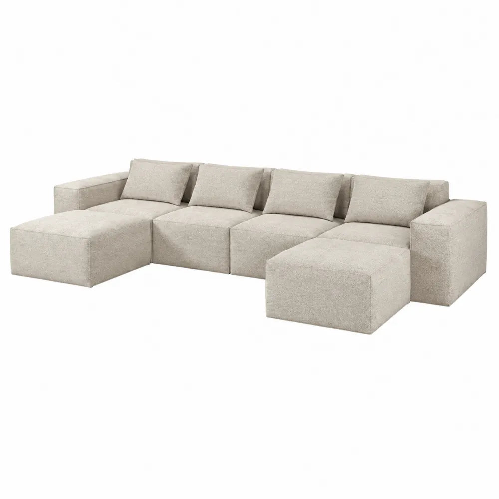 Canapé modulaire en tissu polyester beige, 300 cm